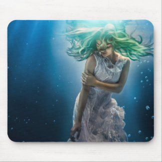Her Emerald Curls - Mermaid Hovering Underwater Mouse Pad