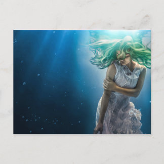 Her Emerald Curls - Mermaid Hovering Underwater Postcard