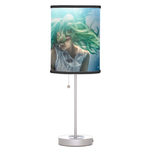 Her Emerald Curls _ Mermaid Hovering Underwater Table Lamp