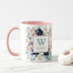 Her Favorite Blue & Pink Rose Monogram Mug Her Favorite Blue & Pink Rose Monogram Mug