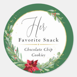 Her Favorite Christmas Wedding Favor Green Classic Round Sticker