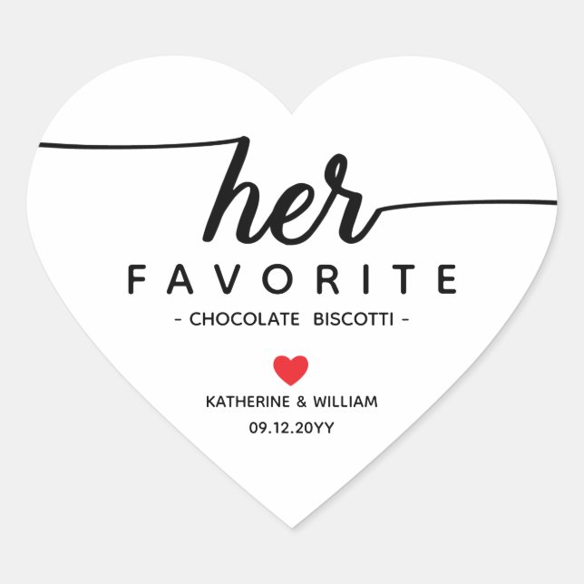 Her Favorite Custom Wedding Snack favor Heart Sticker (Front)