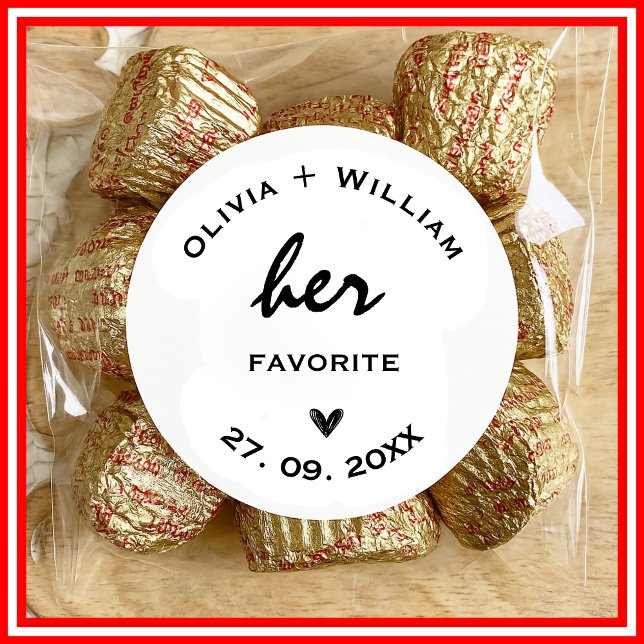 Her Favorite His Favorite Wedding Favors Heart Classic Round Sticker (Creator Uploaded)