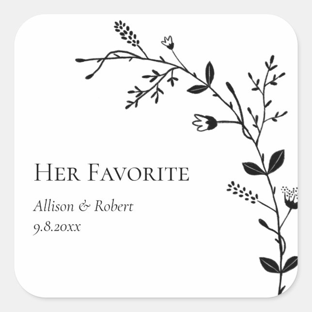 Her Favorite Meandering Vine Wedding Favor  Square Sticker (Front)