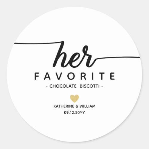 Her Favorite Modern Script Wedding Date favor Classic Round Sticker