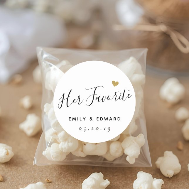 Her Favorite Personalized Wedding Favor Classic Round Sticker (Creator Uploaded)