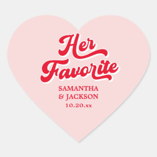 Her Favorite Pink and Red Retro Wedding Favor Heart Sticker