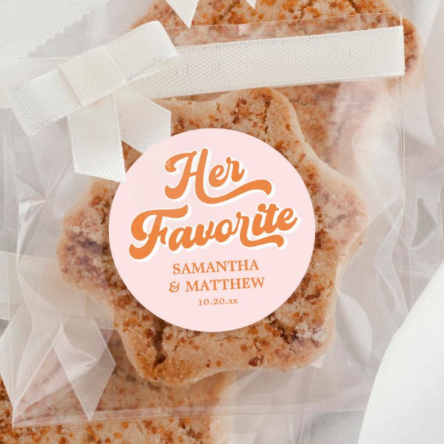 Her Favorite Retro Disco Wedding Candy Favor Classic Round Sticker (Creator Uploaded)
