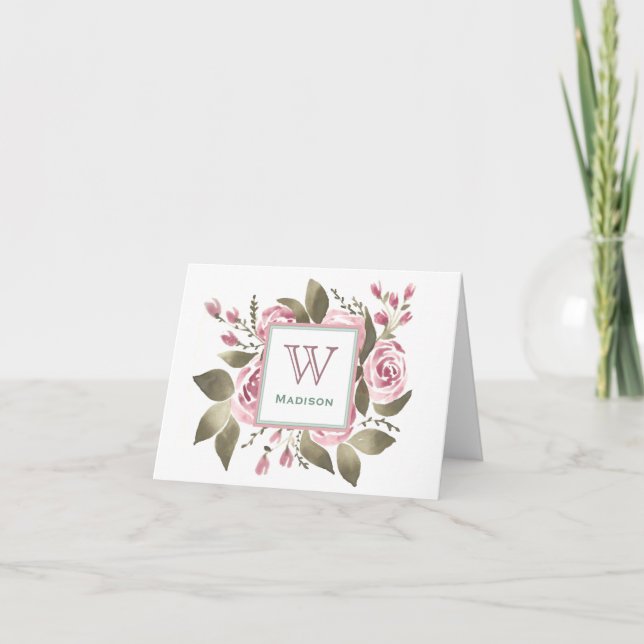 Her Favorite Rose Monogram Notecard (Front)