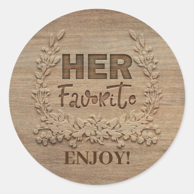 Her Favorite Rustic Wedding Favor Classic Round Sticker (Front)
