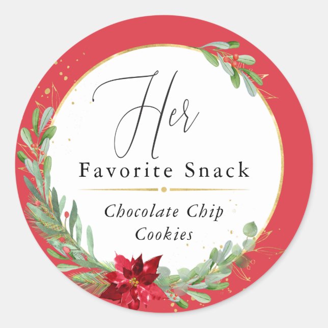 Her Favorite Snack Christmas Wedding Favor Classic Round Sticker (Front)