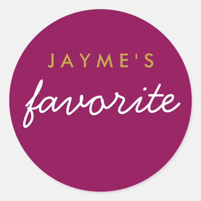 "Her" Favorite Snack Magenta Gold Classic Round Sticker (Front)