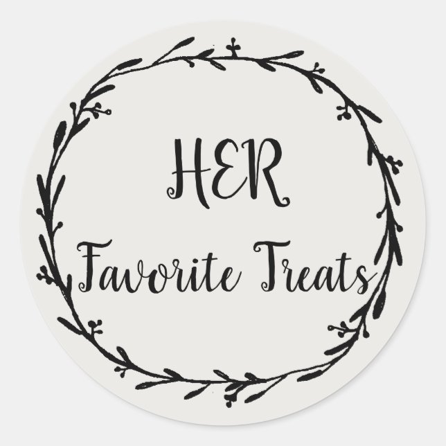 Her Favorite Treats in Wreath Bride Wedding Snacks Classic Round Sticker (Front)