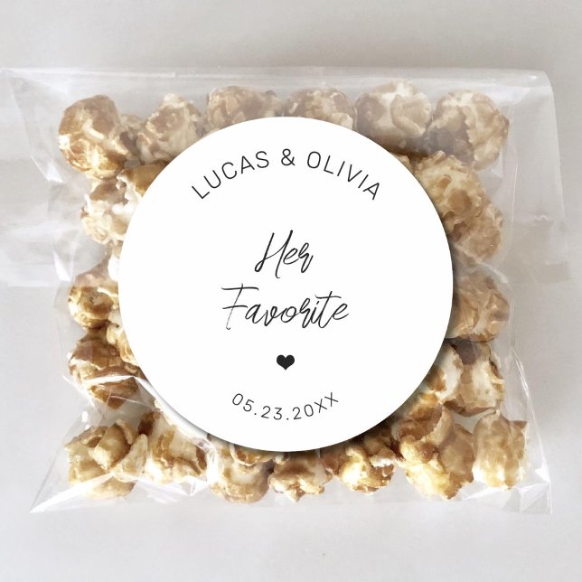 Her Favorite Trendy Wedding Candy Favor Custom Classic Round Sticker (Creator Uploaded)
