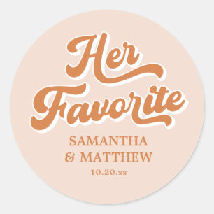 Her Favorite Vintage Orange Retro 70s Boho Wedding Classic Round Sticker