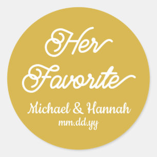 Her Favorite Wedding Favor Candy To go Treat Classic Round Sticker