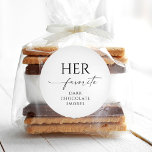 Her Favorite Wedding Favor Editable Round Stickers<br><div class="desc">Add these customizable labels to your favor wedding favor treats! Create his and her round circle stickers. Let all your wedding guests know your favorite treats.</div>