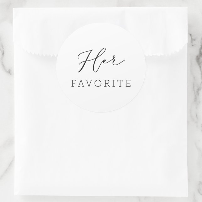 Her Favorite Wedding Favor Script Calligraphy  Classic Round Sticker (Bag)
