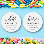 "Her Favorite" Wedding Favor Sticker<br><div class="desc">"Her Favorite." Personalize your favors,  featuring "his" favorite candy,  snack,  chocolate,  etc.,  with your names and date within a cute and modern design. Use for your wedding,  bridal shower,  engagement party,  etc. "His Favorite" is available within my "His   Hers" collection. {image by freepik}</div>