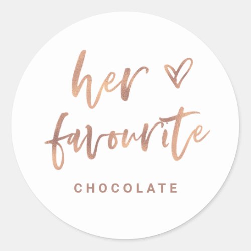 Her Favourite  Casual Rose Gold Script and Heart Classic Round Sticker