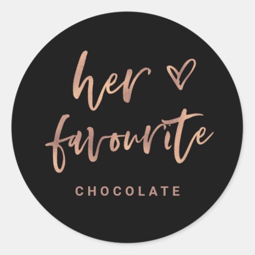 Her Favourite  Casual Rose Gold Script and Heart Classic Round Sticker