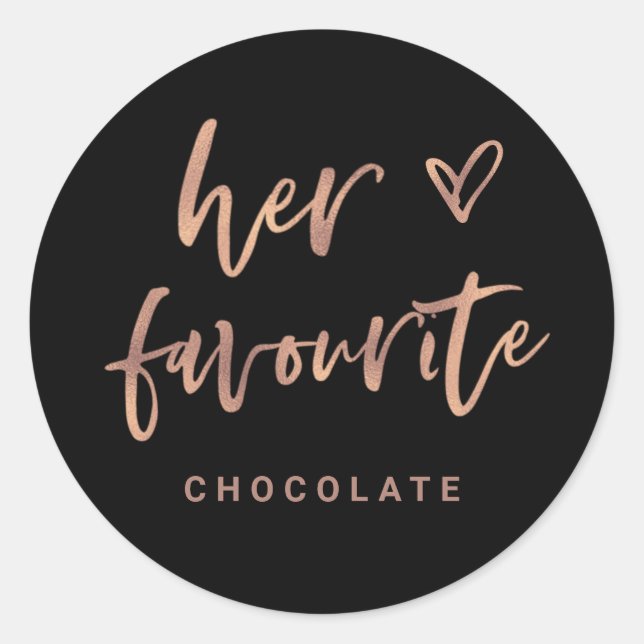 Her Favourite | Casual Rose Gold Script and Heart Classic Round Sticker (Front)