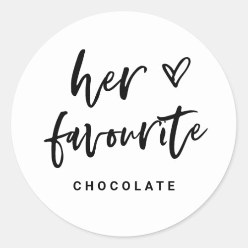 Her Favourite  Modern Casual Script and Heart Classic Round Sticker