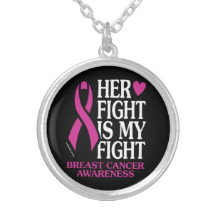 Her Fight...Breast Cancer Silver Plated Necklace