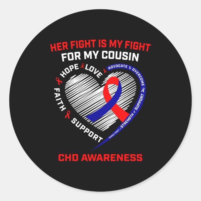 Her Fight Cousin Chd Awareness Heart Disease Graph Classic Round Sticker (Front)