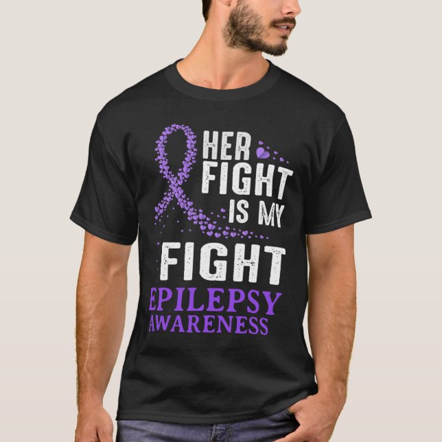 Her Fight Epilepsy Awareness Purple Ribbon Epilept T-Shirt (Front)