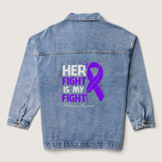 Her Fight Is My Fight Alzheimer's Awareness Feathe Denim Jacket