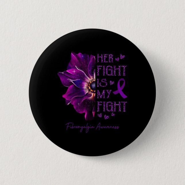 Her Fight Is My Fight Anemone Flower Fibromyalgia  Button (Front)