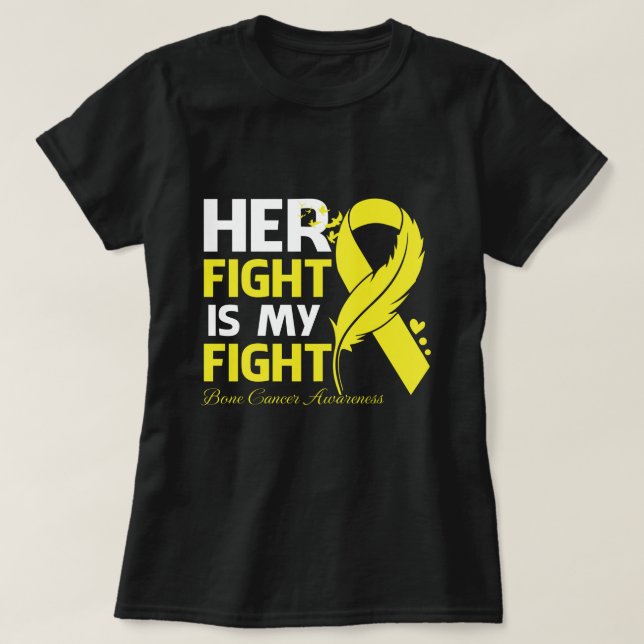 Her Fight Is My Fight BONE CANCER AWARENESS Feathe T-Shirt (Design Front)