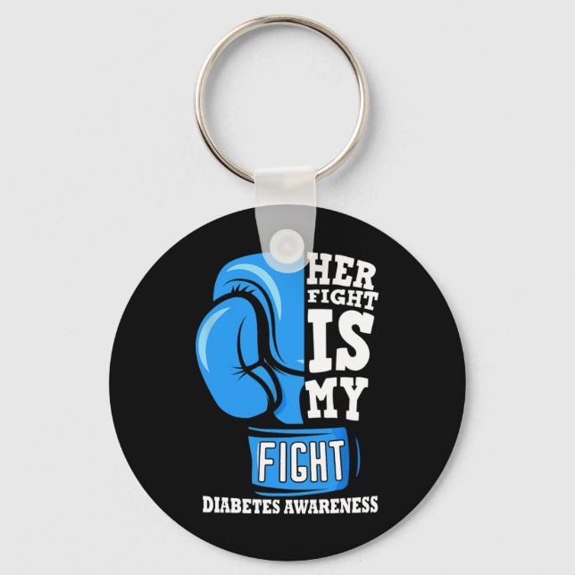 Her Fight Is My Fight Boxing Glove Diabetes Awaren Keychain (Front)