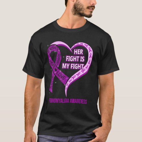 Her Fight Is My Fight Fibromyalgia Awareness Ribbo T_Shirt