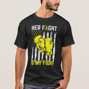 Her Fight Is My Fight Gold Ribbons Boxing Gloves T-Shirt