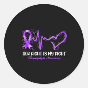 Her Fight Is My Fight Heartbeat Fibromyalgia Aware Classic Round Sticker