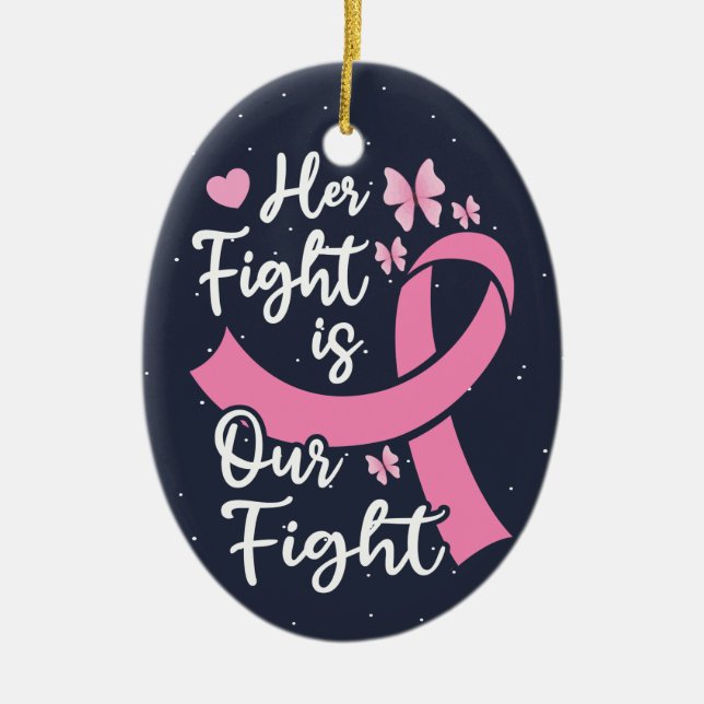 Her Fight Is Our Fight Cancer Family Support Ceramic Ornament (Front)