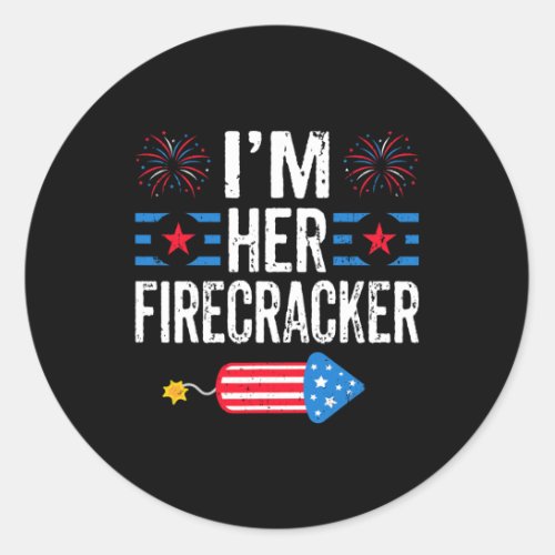 Her Firecracker 4th Of July Fireworks Matching Cou Classic Round Sticker