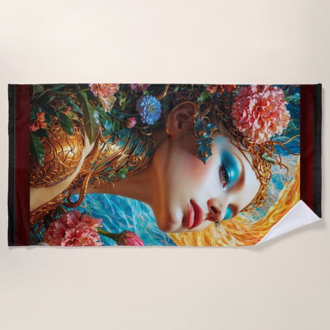 Her Floral Delights AI Concept Art by Xzendor7 Beach Towel (Front)
