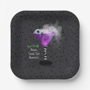 Her for the Boos and Booze Adult Halloween Party Paper Plates