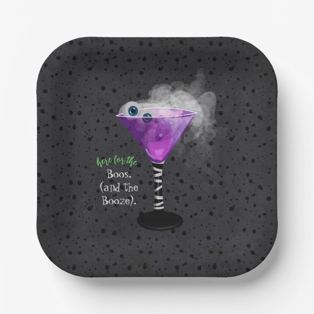 Her for the Boos and Booze Adult Halloween Party Paper Plates (Front)