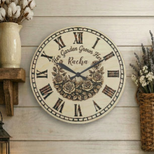 Her Garden Grows Here Custom Name wall clock