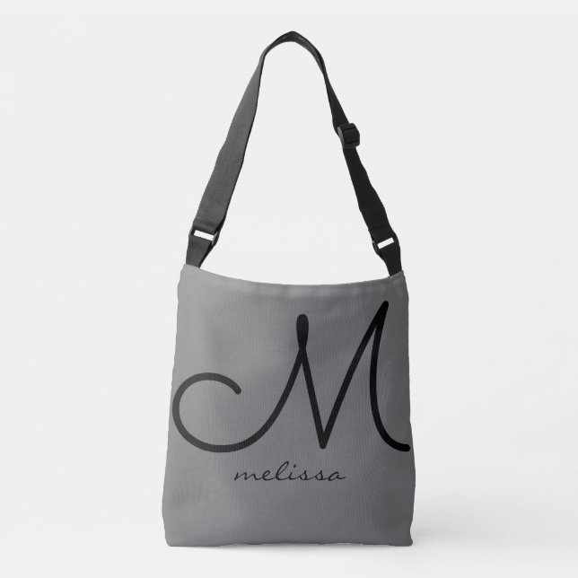 her gray tote bag with name & initial (Front)