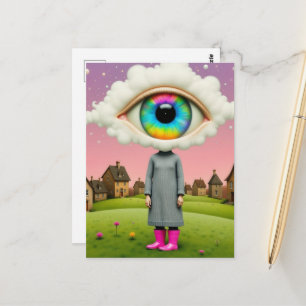 Her head in the clouds surreal art postcard