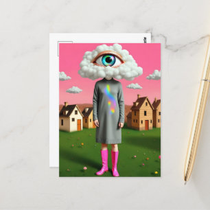 Her Head Was in the Clouds Surreal Postcard