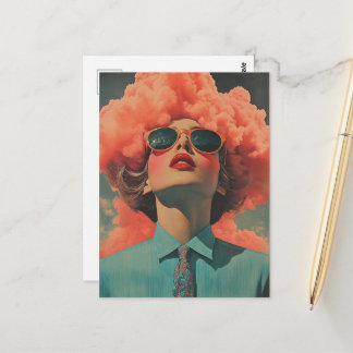 Her Head Was In the Pink Clouds Surreal Art Postcard