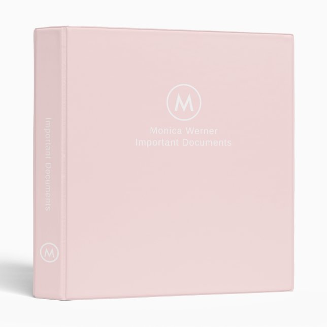 Her Important Documents Organizer Blush Pink 3 Ring Binder (Front/Spine)