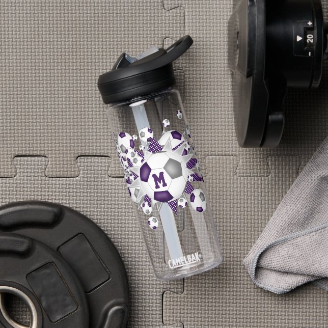 her jersey number purple gray soccer ball blowout water bottle (Gym)