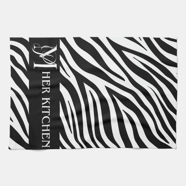 Her Kitchen Zebra Print Monogram Towel  (Horizontal)
